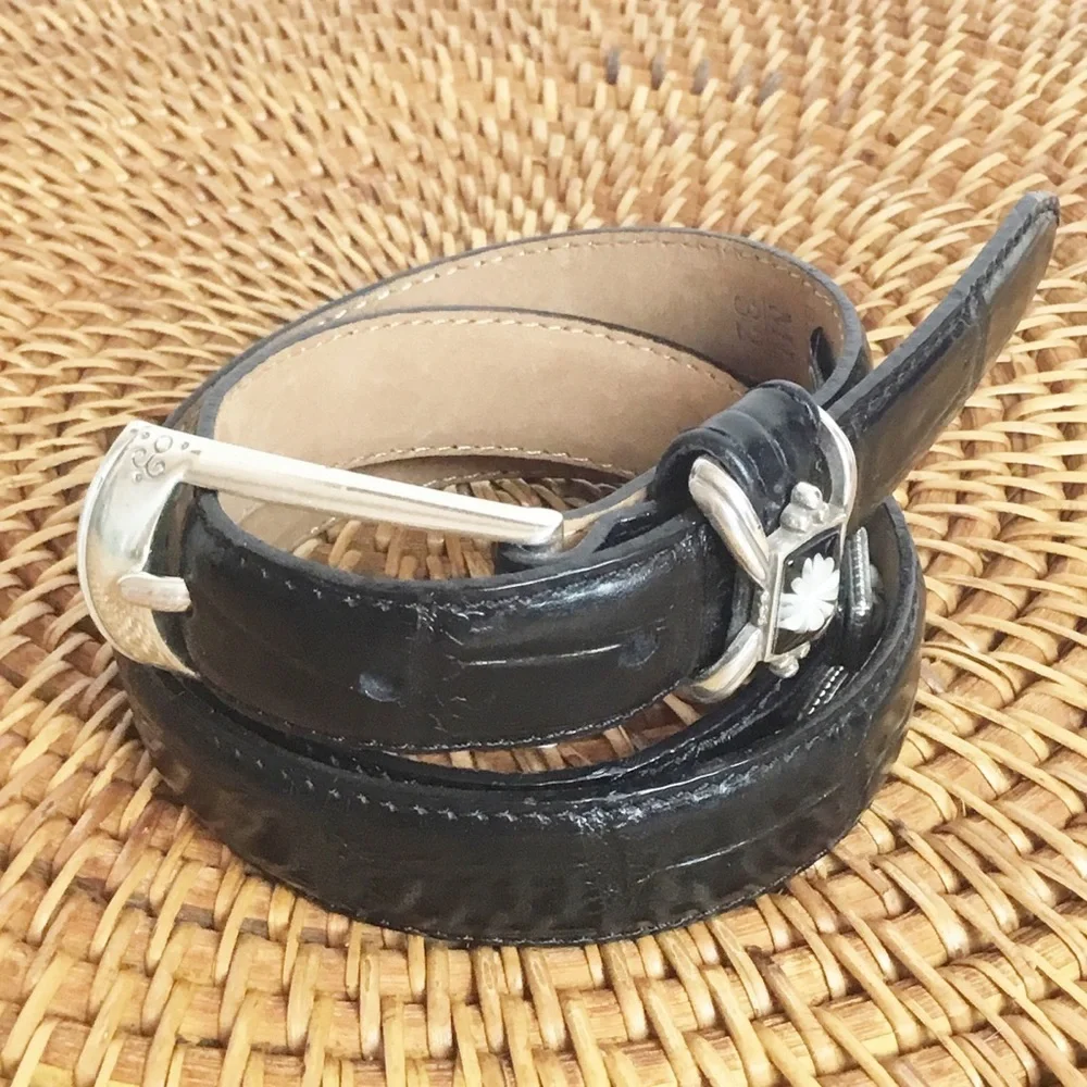 Brighton Black Floral Leather Belt Silver Size M L Womens